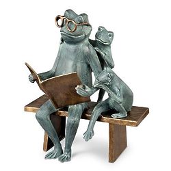 Reading Frog Family Garden Statue