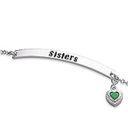 Sterling Silver Sister's Sentiment Bracelet with Birthstone Heart
