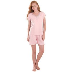 Lovely Pink Lace Cotton Pajama Short Set