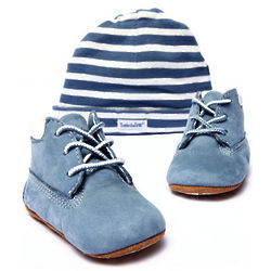 Boy's Blue Crib Timberland Booties and Hat