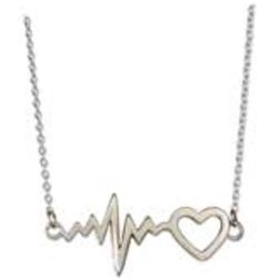 Sterling Silver Heart and Heartbeat Necklace