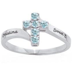 Personalized Devotion Cross Birthstone Ring