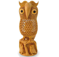 Mother Owl Wood Statuette Hand Crafted Wood Bird Sculpture