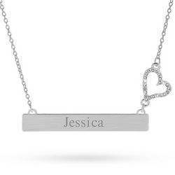 Engraved Bar Necklace with Heart Charm