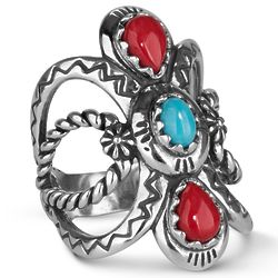 Turquoise and Coral Bold Ring