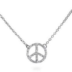 Sparkling Sterling Silver Petite CZ Peace Sign Necklace