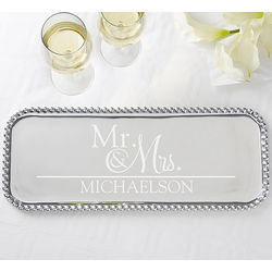 Personalized Mariposa Wedded Pair String of Pearls Serving Tray
