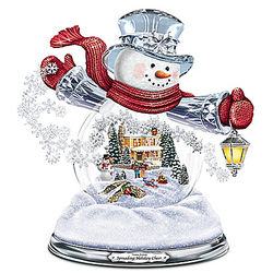 Thomas Kinkade Illuminated Musical Holiday Snowman Snowglobe