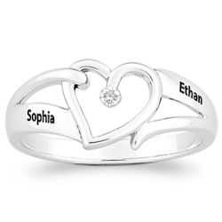 Sterling Silver Couple's Open Heart Diamond Name Ring