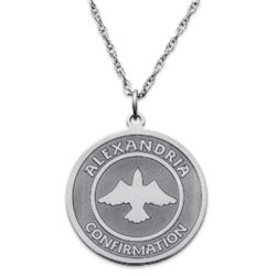 Personalized Sterling Silver Dove Confirmation Name Disc Necklace