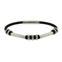 Men's Stainless Steel Rubber Bracelet with Oval Bead Links