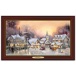 Thomas Kinkade Village Christmas Illuminated Canvas Print