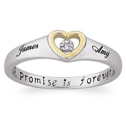 Sterling Silver Couples Name Diamond Heart Promise Ring