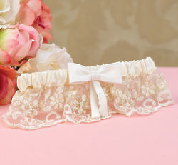 Vintage Charm Garter with Ivory Embroidered Chifon Ruffle