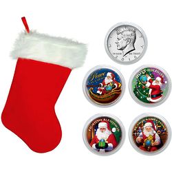 Santa Colored JFK Half Dollars Coins in Christmas Stocking