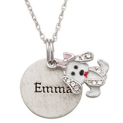 Personalized Sterling Silver Disc and Birthstone with Puppy Charm