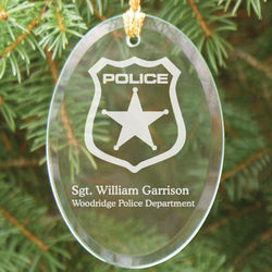 Police Officer Engraved Oval Glass Ornament