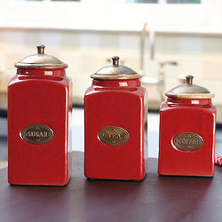 Petite Red Ceramic Canisters