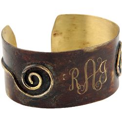 Rustic Glamour Monogram Swirl Design Wide Cuff Bracelet