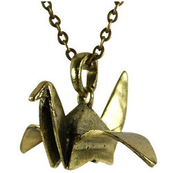 Antique Finish Origami Crane Necklace