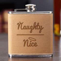 Naughty or Nice Cocoa Leather Flask