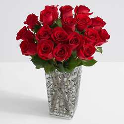 18 Red Roses in Music Vase with Chocolates
