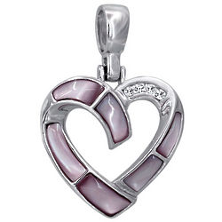 Sterling Silver Mother of Pearl and Sapphire Heart Pendant