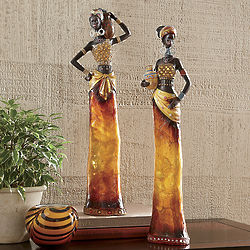 African Women Figurines with Crystal Accents