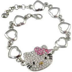 Kitty Rhinestone Charm with Hearts Bracelet