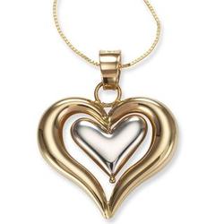 2-Tone 14 Karat Gold Puffy Heart Necklace