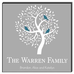 Personalized Family Tree Wall Art Panel with Blue Birds