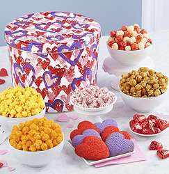 Letterpress Hearts Popcorn and Snacks 2 Gallon Gift Tin