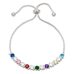 Mother's Round Birthstone and Clear CZ Adjustable Tennis Bracelet