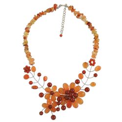 Carnelian Blossom Beaded Statement Necklace