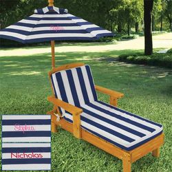 Kid's Personalized Striped Outdoor Chaise with Umbrella