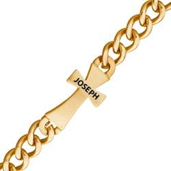 Gold Stainless Steel Engraved Name Cross Bracelet