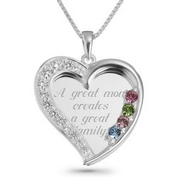Personalized 4 Birthstone Sterling Silver Swing Heart Necklace