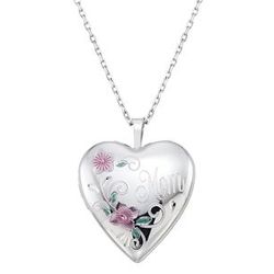 Mom's Heart and Flower Locket in Sterling Silver