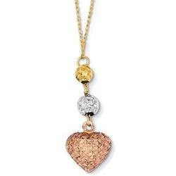 14-Karat Tri-Color Gold Heart Necklace with Di-Cut Beads