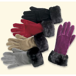 Velvet Gloves with Faux Fur Cuff