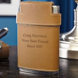 Leather Personalized Flask and Shot Glass Set