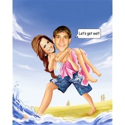 Honeymoon on the Beach Caricature Print from Photos