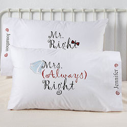 Mr. and Mrs. Right Personalized Pillowcases