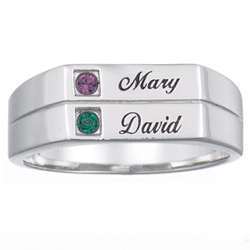Sterling Silver Simplicity Couple's Birthstone and Name Ring