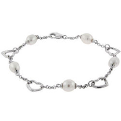 Tiffany Inspired Freshwater Pearl Bracelet with Silver Hearts