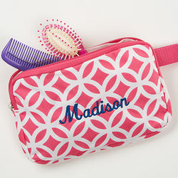 Geo Pink Embroidered Cosmetic Bag