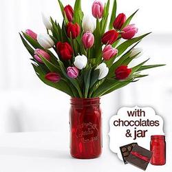 Tulips with Mason Jar & Chocolates