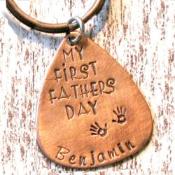 My First Fathers Day Handprint Hand Stamped Personalized Keychain