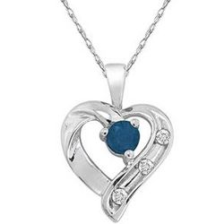 Sapphire and Diamond Heart Pendant in 14kt White Gold