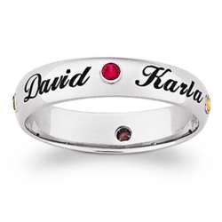 Family Name and Birthstone Sterling Silver Band